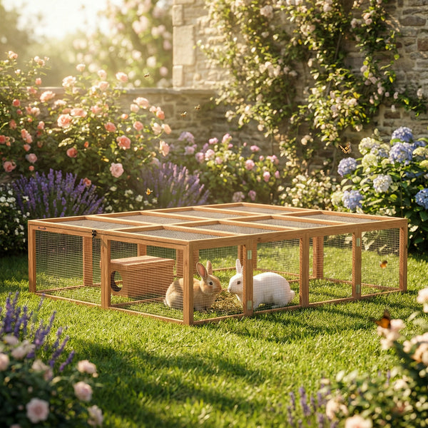 Freilaufgehege Kaninchenstall mit Unterschlupf für Kaninchen Holz