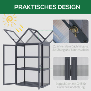 Frühbeet Mini Gewächshaus wetterfest mit 3 Ebenen Holz Polycarbonat