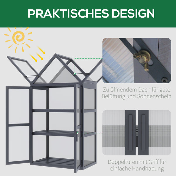 Frühbeet Mini Gewächshaus wetterfest mit 3 Ebenen Holz Polycarbonat