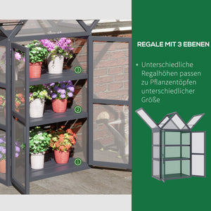 Frühbeet Mini Gewächshaus wetterfest mit 3 Ebenen Holz Polycarbonat