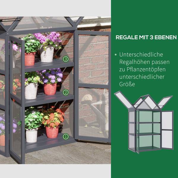 Frühbeet Mini Gewächshaus wetterfest mit 3 Ebenen Holz Polycarbonat
