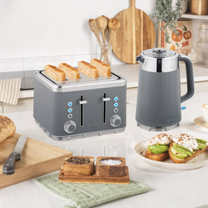 Frühstücksset Wasserkocher und Toaster 4 Scheiben 1,7L 2200W grau