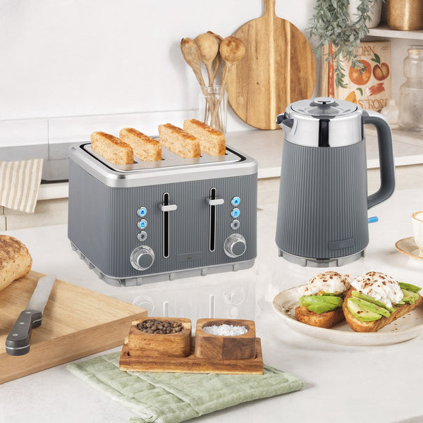 Frühstücksset Wasserkocher und Toaster 4 Scheiben 1,7L 2200W grau
