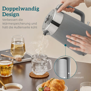 Frühstücksset Wasserkocher und Toaster 4 Scheiben 1,7L 2200W grau