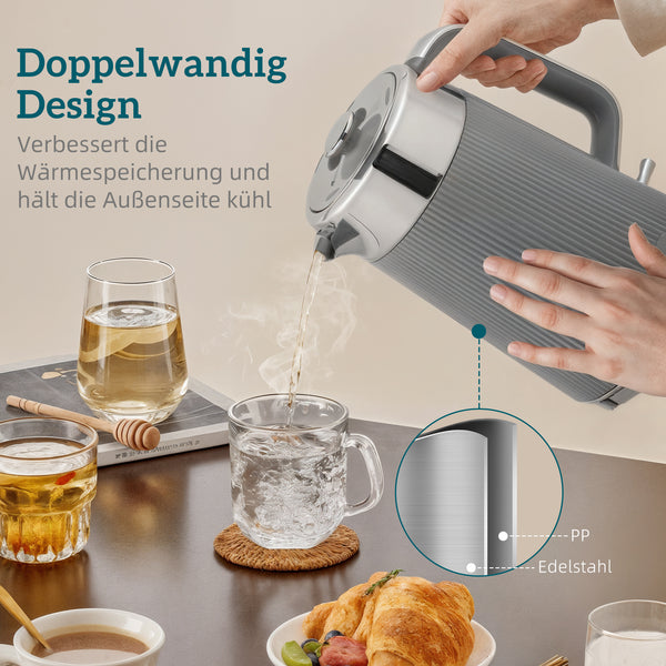 Frühstücksset Wasserkocher und Toaster 4 Scheiben 1,7L 2200W grau