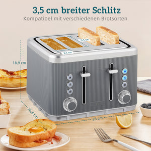 Frühstücksset Wasserkocher und Toaster 4 Scheiben 1,7L 2200W grau