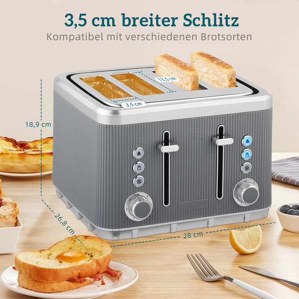 Frühstücksset Wasserkocher und Toaster 4 Scheiben 1,7L 2200W grau