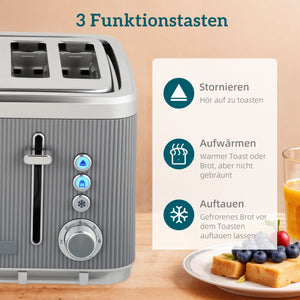 Frühstücksset Wasserkocher und Toaster 4 Scheiben 1,7L 2200W grau