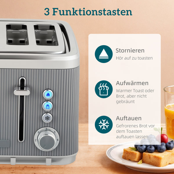 Frühstücksset Wasserkocher und Toaster 4 Scheiben 1,7L 2200W grau