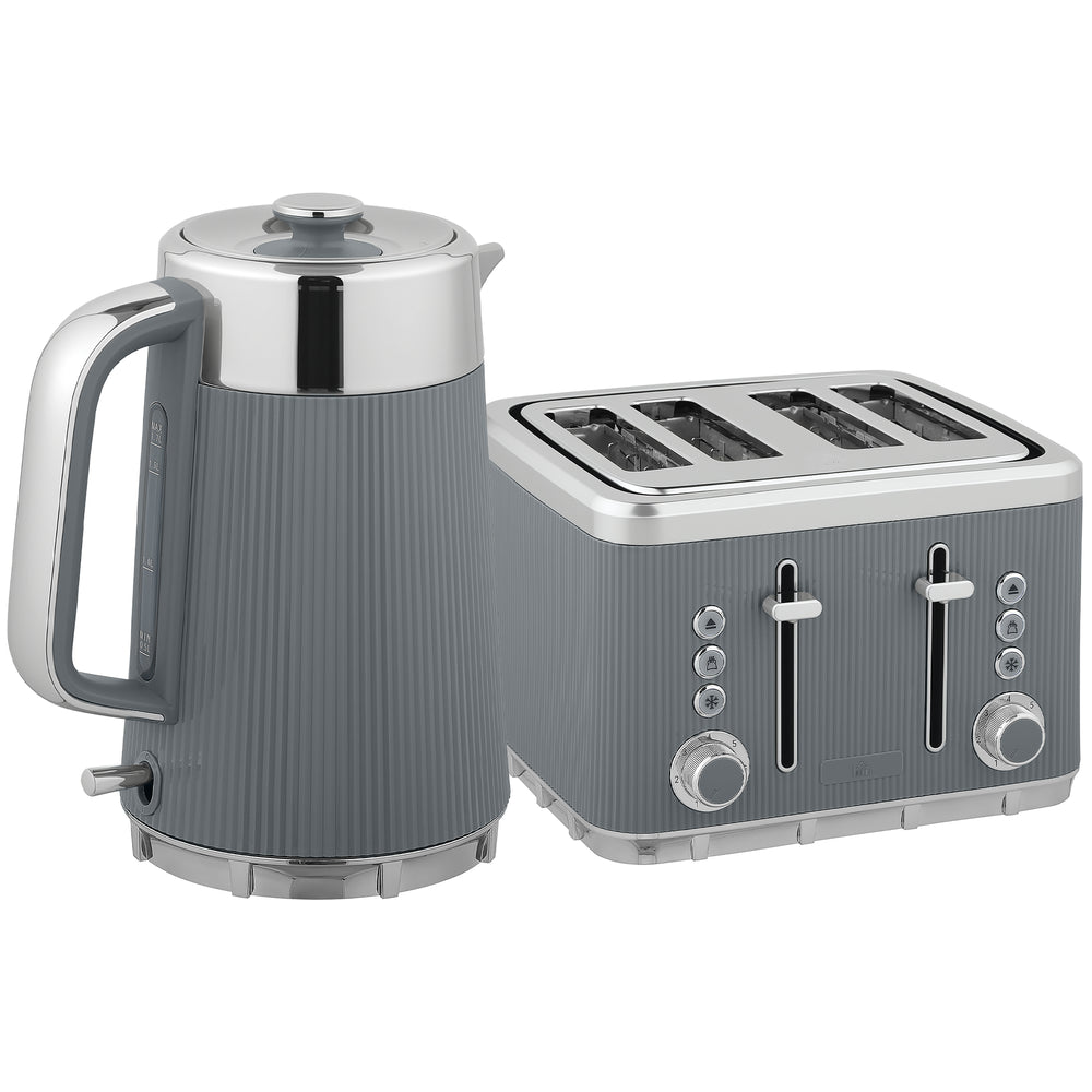 Frühstücksset Wasserkocher und Toaster 4 Scheiben 1,7L 2200W grau