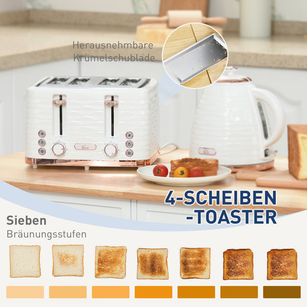 Frühstücksset Toaster und Wasserkocher mit 7 Stufen cremeweiss