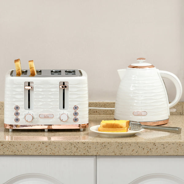 Frühstücksset Toaster und Wasserkocher mit 7 Stufen cremeweiss