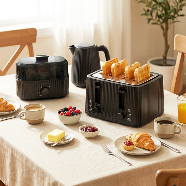 Frühstücksset Wasserkocher Toaster und Eierkocher 1,7L 4 Scheiben schwarz
