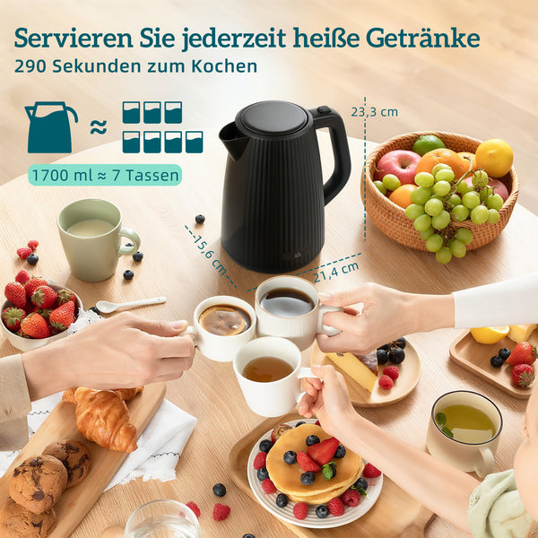 Frühstücksset Wasserkocher Toaster und Eierkocher 1,7L 4 Scheiben schwarz
