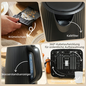 Frühstücksset Wasserkocher Toaster und Eierkocher 1,7L 4 Scheiben schwarz