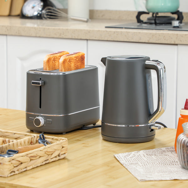 Frühstücksset Wasserkocher und Toaster mit 6 Stufen grau