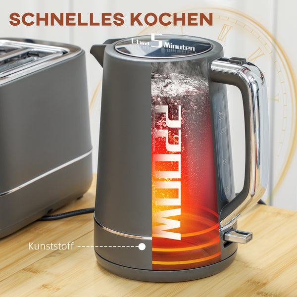 Frühstücksset Wasserkocher und Toaster mit 6 Stufen grau