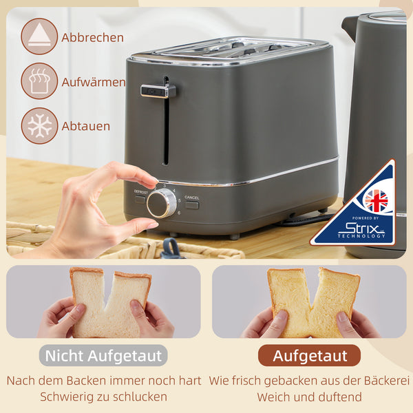 Frühstücksset Wasserkocher und Toaster mit 6 Stufen grau