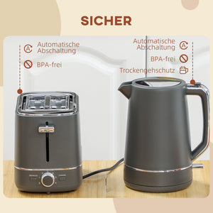 Frühstücksset Wasserkocher und Toaster mit 6 Stufen grau