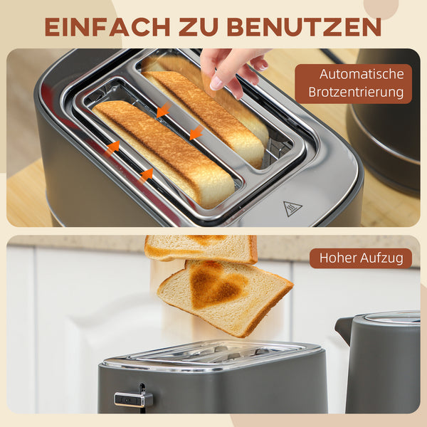 Frühstücksset Wasserkocher und Toaster mit 6 Stufen grau