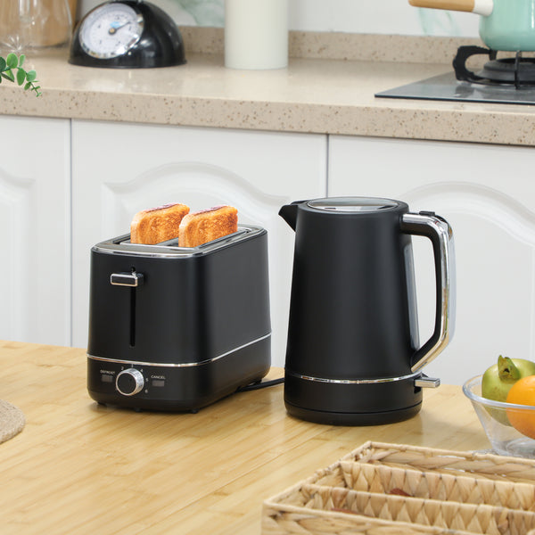 Frühstücksset Wasserkocher und Toaster 1,7L Edelstahl schwarz