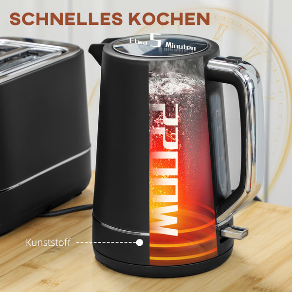 Frühstücksset Wasserkocher und Toaster 1,7L Edelstahl schwarz