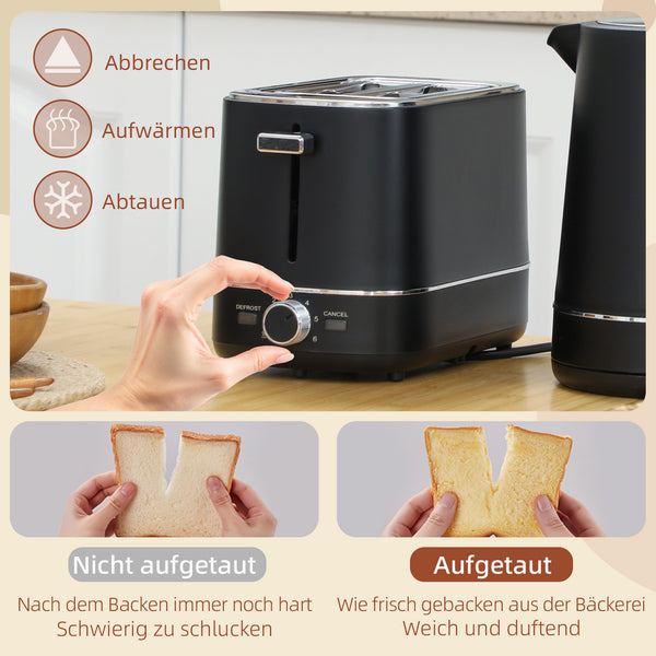 Frühstücksset Wasserkocher und Toaster 1,7L Edelstahl schwarz
