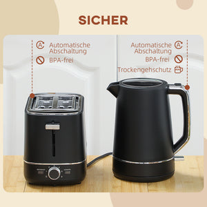 Frühstücksset Wasserkocher und Toaster 1,7L Edelstahl schwarz