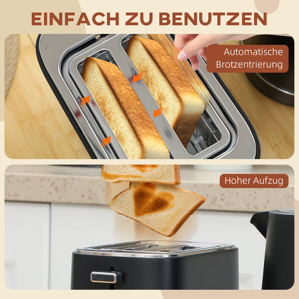 Frühstücksset Wasserkocher und Toaster 1,7L Edelstahl schwarz