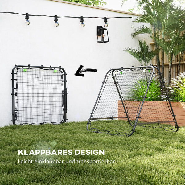 Fussball Rebounder Rückprallwand 5 Stufen Stahl Schwarz