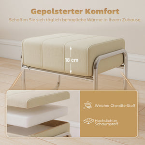 Fusshocker gepolstert mit Chenille Stoff und Stahlbeinen beige