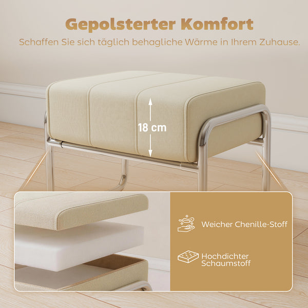 Fusshocker gepolstert mit Chenille Stoff und Stahlbeinen beige