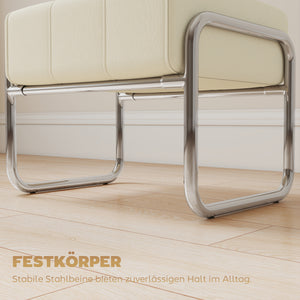 Fusshocker gepolstert mit Chenille Stoff und Stahlbeinen beige