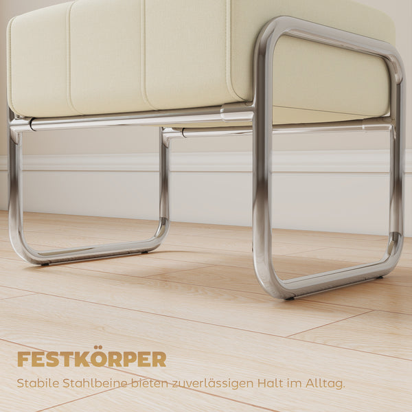 Fusshocker gepolstert mit Chenille Stoff und Stahlbeinen beige