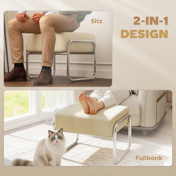 Fusshocker gepolstert mit Chenille Stoff und Stahlbeinen beige