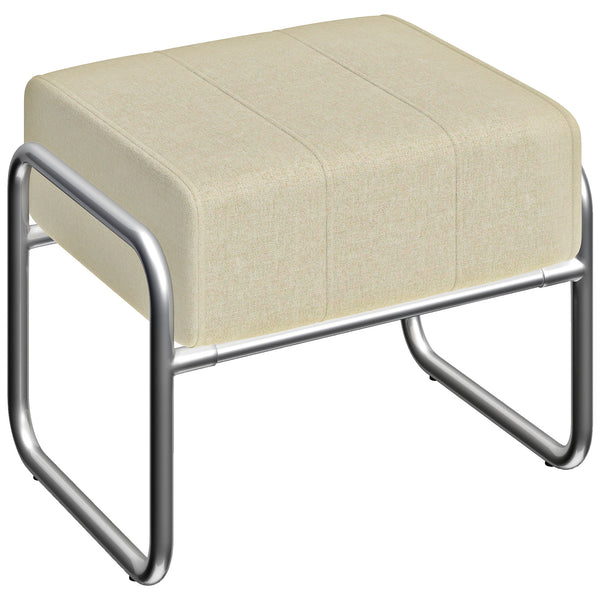 Fusshocker gepolstert mit Chenille Stoff und Stahlbeinen beige