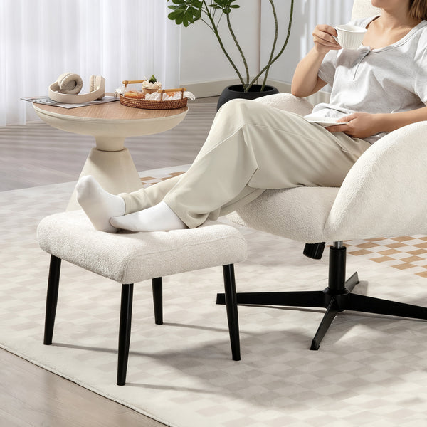 Sitzhocker Fusshocker mit Chenille Sitzkissen cremeweiss