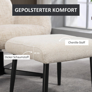 Sitzhocker Fusshocker mit Chenille Sitzkissen cremeweiss