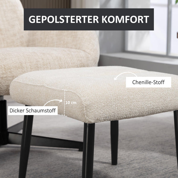 Sitzhocker Fusshocker mit Chenille Sitzkissen cremeweiss