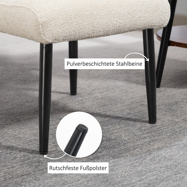 Sitzhocker Fusshocker mit Chenille Sitzkissen cremeweiss