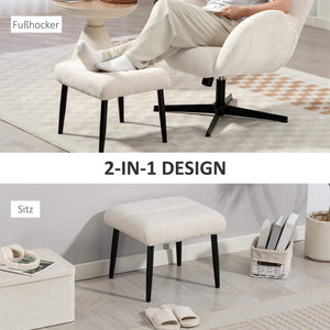 Sitzhocker Fusshocker mit Chenille Sitzkissen cremeweiss