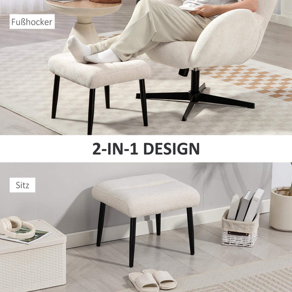 Sitzhocker Fusshocker mit Chenille Sitzkissen cremeweiss