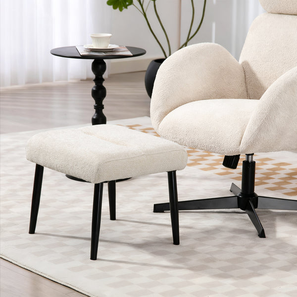 Sitzhocker Fusshocker mit Chenille Sitzkissen cremeweiss