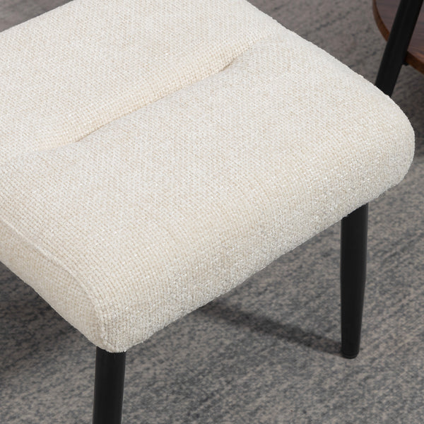 Sitzhocker Fusshocker mit Chenille Sitzkissen cremeweiss