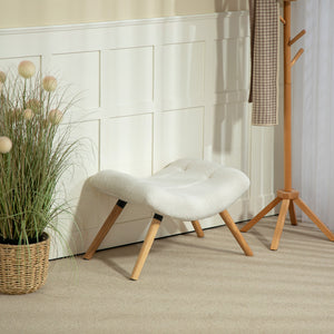 Fusshocker gepolstert mit Fleece und Holzbeinen cremeweiss