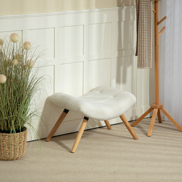 Fusshocker gepolstert mit Fleece und Holzbeinen cremeweiss