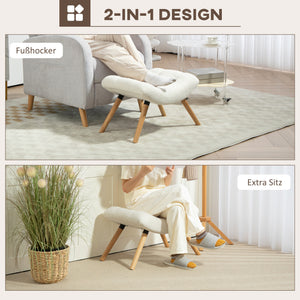 Fusshocker gepolstert mit Fleece und Holzbeinen cremeweiss