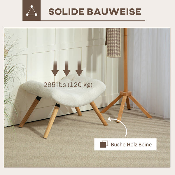Fusshocker gepolstert mit Fleece und Holzbeinen cremeweiss