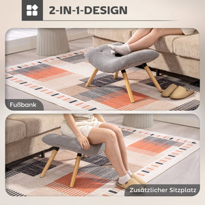 Fusshocker gepolstert mit Fleece und Holzbeinen für Wohnzimmer hellgrau