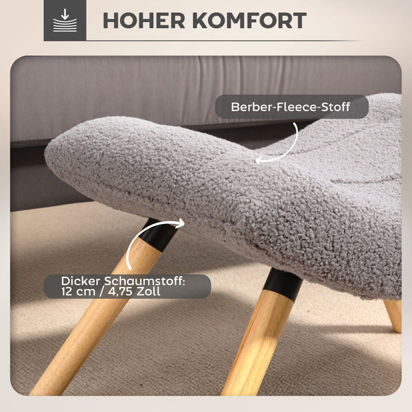 Fusshocker gepolstert mit Fleece und Holzbeinen für Wohnzimmer hellgrau